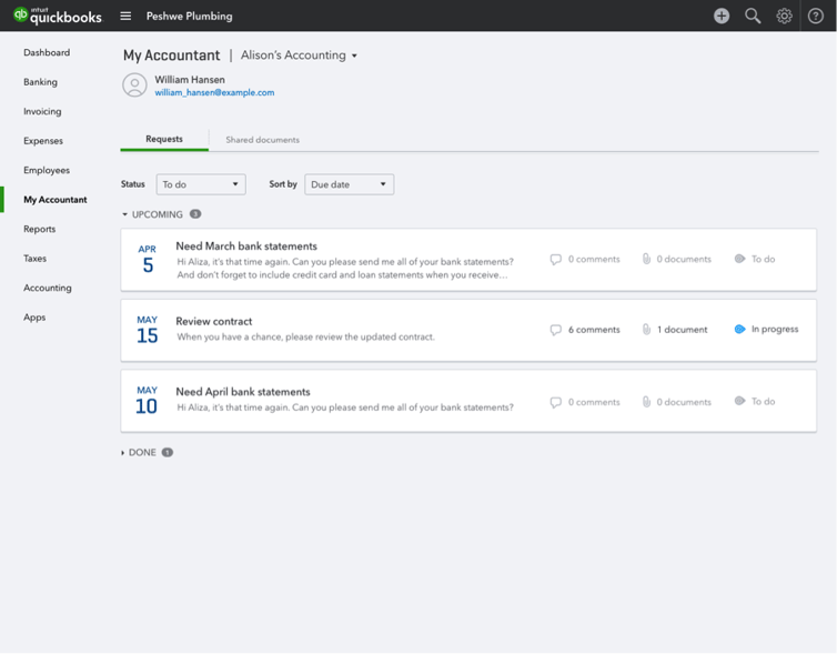 Quickbooks Online My Accountant Requests